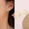 Stud New Pearl Women Small Earrings Two in One Earrings Gold Color Curved Metal Stud Earrings for Girls boucle oreille femme R231204