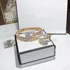 Modemerk Sieraden Sets Dame Messing Ladder Vierkante Diamanten Slangachtige 18K Gouden Bruiloft Verloving Open Armbanden Ringen Se263A