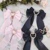 Fermagli per capelli Barrettes Lolita Gioielli coreani giapponesi Fermaglio per capelli Donna Pizzo a forma di cuore Strass Forcina a forma di cuore Fiocco dolce e carino Forcina Clip laterale 231204