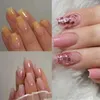 False Nails Gradient Pink Glitter Long Ballerina Press On Full Cover French Nail Tips DIY