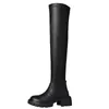 Stövlar Autumn Winter Women's Over The Knee High Boots Platform Casual Leather Punk Low Heels Long Combat Lår Boot Rain Party Shoes 231204