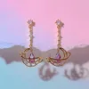 Stud Earrings Ins Hollow Moon Earring For Women Cute Gold-plated Pink Water Drop Zircon Heart Fashion Aesthetic Jewelry Gift252J