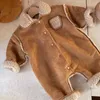 Rompers 7403 Baby Jumpsuit 2023 Autumn Winter Retro Suede Thick Lambool Clothing Warming 231204