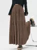 Saias Tigena Vintage Maxi Corduroy Saia para Mulheres 2023 Outono Inverno Elegante Sólida Uma Linha Cintura Alta Plissada Longa Feminina