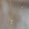 Choker Titanium rostfritt stål Goldsilver Color Cross Hoker Multiayer Necklace For Woman Korean Fashion Jewelry Gothic Girl255o