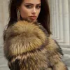 Kvinnors päls faux päls ofta 2023 Real Coat Winter Jacka Women Natural Fur Raccoon Ytterkläder O-hals Tjock varm lyx Kvinna Plus Size Streetwear T231204