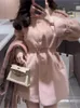 Women's Fur Winter Fashion Pink Single-breasted Faux Mink Overcoats For Women Stand Collar Loose Belt Warm Long Jackets Female Outwears