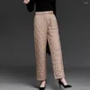 Pantalon femme rhombique coton rembourré femmes longue automne hiver taille élastique droite jambe large pantalon matelassé