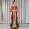 Ethnic Clothing 2023 Chinese Traditional Tang Suit Luxurious Floral Embroidery Beading Cheongsam Bride Wedding Dress Toast Set