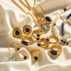 Anelli a grappolo Set di anelli in pietra naturale vintage per le donne Design retrò di lusso Lapislazzuli Regalo di gioielli in acciaio inossidabile da donna Anelli Mujer