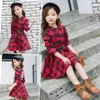 Girl s Dresses Girl Dress Fashion Plaid Shirt For Girls Single breasted Kids Party With Sashes Autumn England Clothes 231204