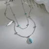 Pendant Necklaces Exquisite Oval Natural Stone Layered Necklace Stainless Steel Bohemia Feather Leaves Party For Women Jewelry