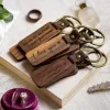 Custom Logo Personalized Leather Keychain Pendant Beech Wood Carving Keychains Luggage Decoration DIY Thanksgiving Day Gift RRE12108 ZZ