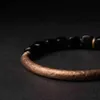 Bangle Designer Kubieke Zwarte Obsidiaan Armband met Handgemaakte Antieke Koperen Accessoires Trendy Bescherming Steen Sieraden voor Mannen 336O