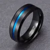 Anello in carburo di tungsteno nero da uomo con intarsio linea blu da 8 mm per fedi nuziali di fidanzamento Gioielli di moda Anello massonico Bague Homme 201218294d