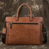 Briefcases est 100% Genuine Leather Laptop Bag Business Travel Briefcase Shoulder Dual Use Men s For Office Worker 231204