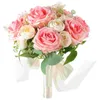 Flores decorativas buquê de rosas artificiais grande casamento nupcial mão lance noiva weeing para