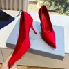 Scarpe eleganti con tacco rosso Designer Tacco alto Pompa di lusso Sandali con tacco a spillo da donna 9 cm Punta a punta sexy Moda Raso Scarpe da sera per feste Calzature di fabbrica Con scatola