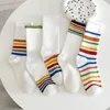 Women Socks Rainbow Striped Cotton Autumn Winter Warm Medium Tube Sock Men Fashion Sport Sox Sweat Absorbing Breathable Stocking