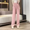 女性用パンツ女性のためのズボンストレートレッグハイウエストワークオフィスバギーピンク服ルーズワイドクラシック品質g