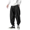 Calças masculinas homens soltos harem outono chinês linho overweight sweatpants de alta qualidade casual marca calças masculino baggy joggers