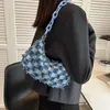 Sacos de noite Vintage Denim Mulheres Pequeno Ombro Azul Verificado Bolsa Tote Acrílico Cadeia Underarm Bag Feminino Axila Bolsa Top-Handle