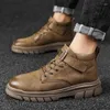 Botas Moda para hombre Zapatos de trabajo de cuero de caña alta Diseñador Motocicleta Tobillo Hombres Casual Militar