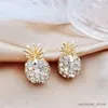 Stud Full Crystal Pineapple Stud Earrings For Women Golden 2022 Trendy Luxury Korean Jewelry White Zircon Earrings Female R231204