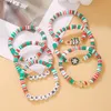 Heishi Ensemble de bracelets de perles d'argile pour femmes, disque de vinyle empilable coloré, bracelets extensibles en perles polymères, bijoux de charme de plage d'été bohème pour cadeaux de Noël