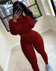 Women's Two Piece Pants CM.YAYA Activewear Lucky Label Embroidery Ribbed Women's Set Sweater Tops Legging Pant Set Tracksuit Fitness Two 2 Piece Outfits T231204