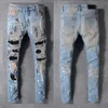 Jeans de designer para homens jeans empilhados homens angustiados França moda calças pretas retas homens motociclista buraco estiramento denim casual jean homens skinny elasticit denim rasgo