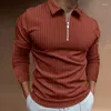 Men's T Shirts Autumn And Winter Long Sleeve T-shirt Men Clothing 2023 Fashion Versatile Casual Loose Fitting Solid Zipper Stripe POLO