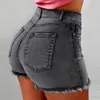 Shorts femininos plus size 4xl 5xl denim verão senhora cintura alta jeans franja desgastado rasgado casual com bolsos