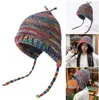 Bérets tricoté chapeau chaud bonnet élégant femmes hiver à lacets sangle élastique dôme coupe-vent pliable dame casquette doux