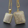 Mens Gold Cuban Link łańcuch modny biżuteria hip -hopowa z pełnym rhinestone bling Diamond Tag tag lodowany wisiorka 251J