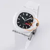 AMGF AET 5711 MIYOTA 9015 Automatisk herrar Titta på 40mm vitt keramiskt fodral svart texturerad stick dial gummi superutgåva klockor reloj hombre puretime d4