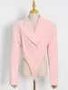 Women's Suits Designer Backless Hollow Out Pink Blazer Bodysuit Spring Women Vintage Shoulder Padding High Waist Slim Coat