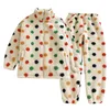 Men's Sleepwear Women'S Wool Plush Zippered Casual Wear Set Autumn And Winter Pajamas With Dot Candy Color Design Female Underwear Lenceria