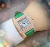 Berömd fyrkantig romersk tanklocka Luxury Fashion Crystal Diamonds Ring Watches Women Quartz Movement Red Blue Pink Leather Strap Chain Armband Wristwatch Presents