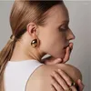 Boucles d'oreilles en métal lisse pour femmes, grand ovale, boule creuse exagérée, géométrique, bijoux coréens, cadeau, 2023