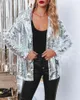 Abiti da donna Moda Giacca sexy con paillettes per le donne Giacca aperta sul davanti Sparkle Top Cardigan a maniche lunghe Cappotto Bomber Giubbotti Y2K Camicette