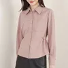 Kvinnors blusar Spring Autumn Fashion Elegant Polo Collar Solid Long Sleeve Shirt Casual mångsidig västra pendlare Bekväma toppar