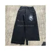 Jeans masculinos homens streetwear jnco y2k hip hop desenhos animados impressão gráfica vintage baggy calças pretas homens mulheres cintura alta calças largas perna dhtj9