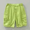 Shorts masculinos verão algodão cor sólida fina praia solta vários bolsos casual respirável hip hop zíper masculino jogger pant