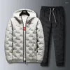 Tracksuits masculinos inverno grosso ternos quentes marca coreano esportes algodão-acolchoado roupas casaco com capuz e calças compridas conjunto de duas peças para roupa masculina
