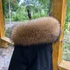 Scarves Winter Real Fur Collar Raccoon Luxery Scarf Furry Neck Warmer Women Men Fluffy Natural Fur Shawl Fur Trim Coat Hood Scarves J231204