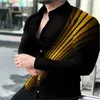 Chemises décontractées pour hommes Party Luxury Social Boutons de revers Ligne Jaune Imprimé Noir Manches Longues Shi