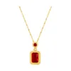 Pendant Necklaces DIEYURO 316L Stainless Steel Square Green Red Zircon Pendant Necklace For Women Classic Luxury Girls Jewelry Chain Birthday Gift 231204