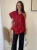 Débardeurs pour femmes Mode Red Bow Cropped Top Vest pour femmes Chic Irrégulière Dos sans manches Lady Tops Femme Élégante Sexy Noël