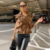 Women's Jackets Women Faux Leather Ruffles Flare Moto Biker Style PU Jacket Outcoat